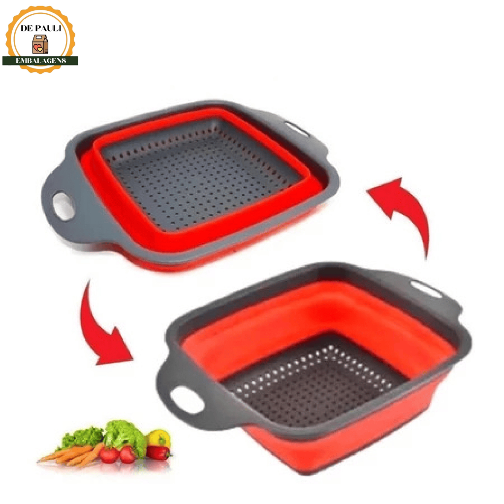 Escorredor Retrátil Quadrado em Silicone Dobrável – Prático e Compacto