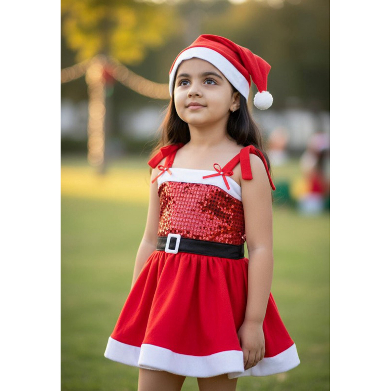 Fantasia Vestido Mamãe Noel Infantil 2-8 anos + Gorro