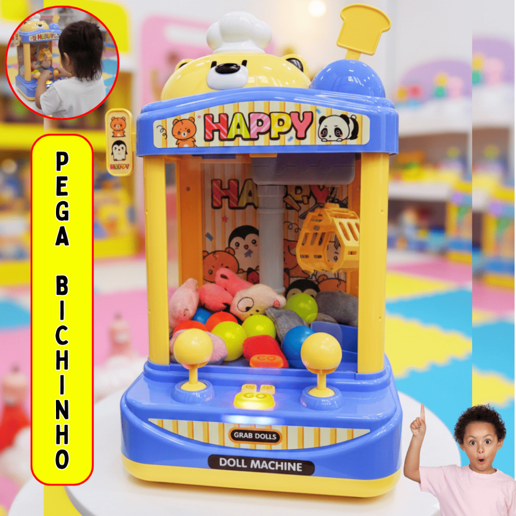 Mini Maquina De Pegar Bichinhos Brinquedo Infantil Garra Amarela Música e Sons Diversão