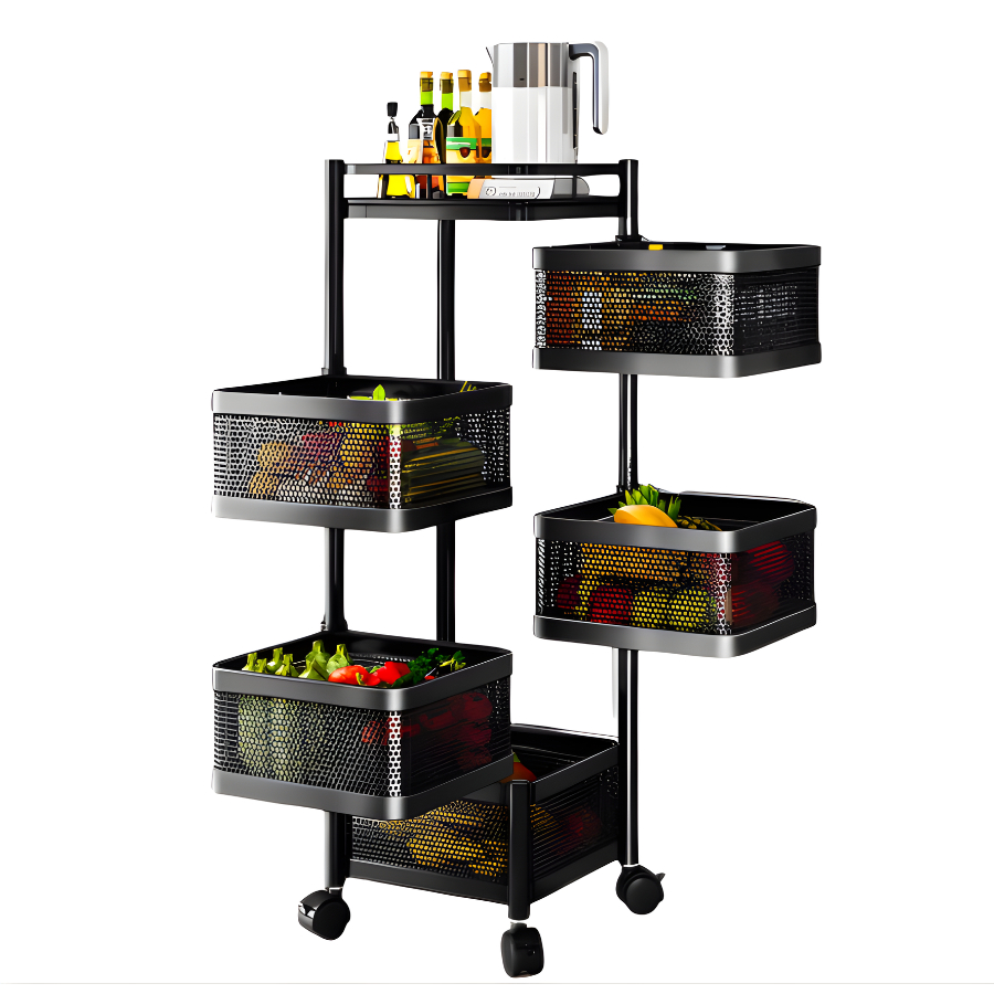 Fruteira Articulada 5 Andares Com Rodas Cesta Giratória Quadrada em Oferta na Shopee