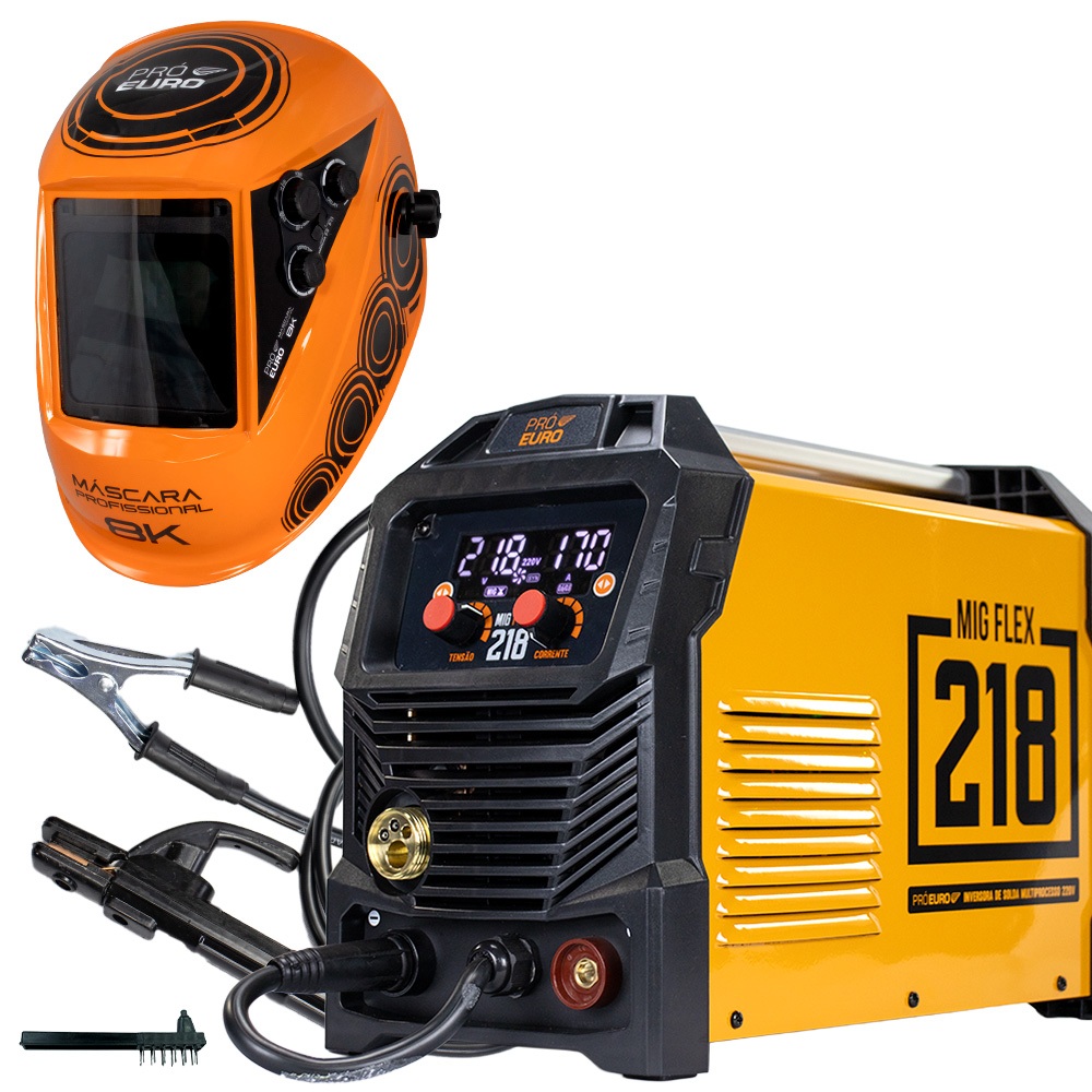 Solda 218a Multiprocesso Mig Mma 220v MAG, MMA e TIG-LIFT + Máscara Profissional 8k Pró Euro em Oferta na Shopee