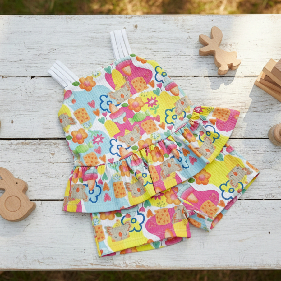 Conjunto Menina Verão Estampado Alcinha Colorido Leve Confortável Tecido Fresquinho Infantil Sortido