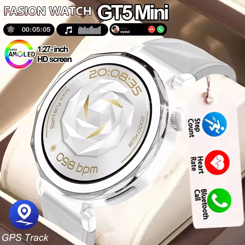 2026 GT5 Mini Smartwatch Relógio Feminino AMOLED Tela HDBluetooth Chamada NFC GPS