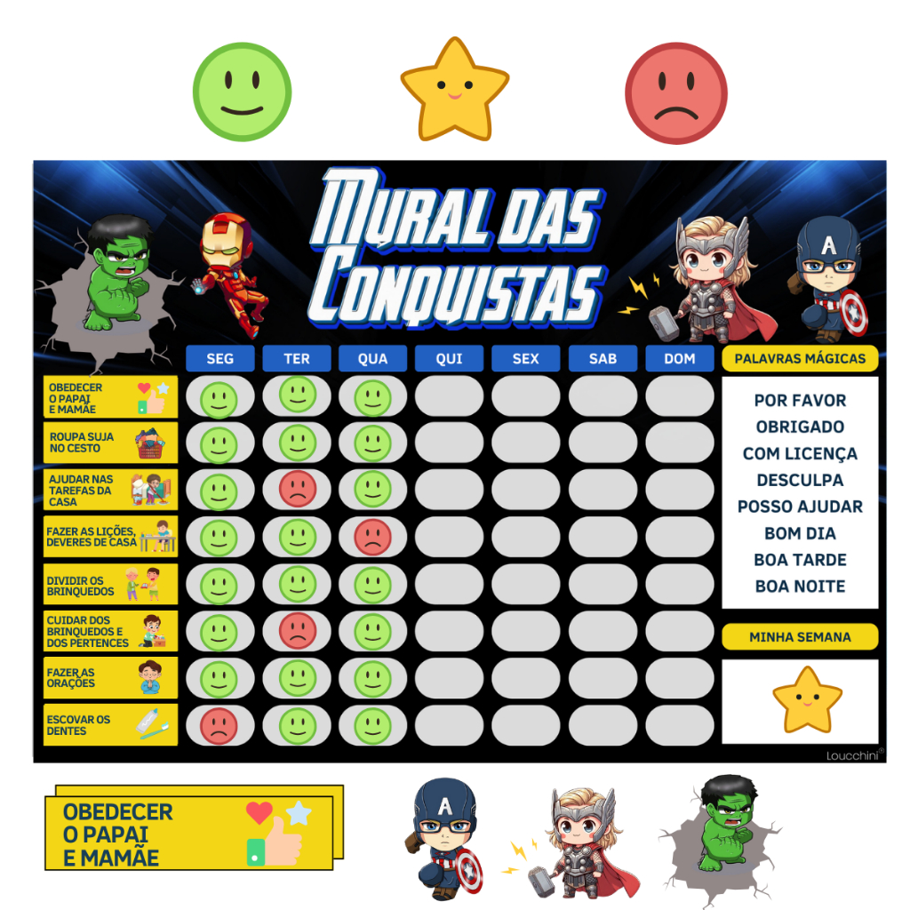 Quadro De Rotina E Tarefas Diária Infantil Incentivo Herois 22x30cm em Oferta na Shopee