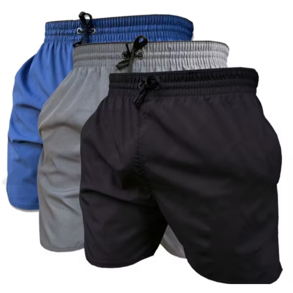 Kit 3 Bermudas Masculina Tactel Com Elastano - Shorts Masculino Academia Treino Lazer Corrida Praia