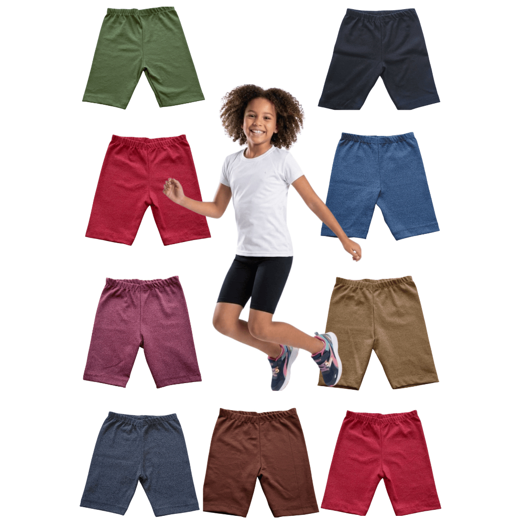 Kit Sortido Bermuda Ciclista Escolar Menina/Feminina Infantil e Juvenil do 3 ao 16 - Shorts Liso