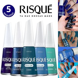 Kit 5 Esmaltes Risqué Tons Azul Glitter Cremoso Esmalte Azul Atacado Nova Coleção em Oferta na Shopee