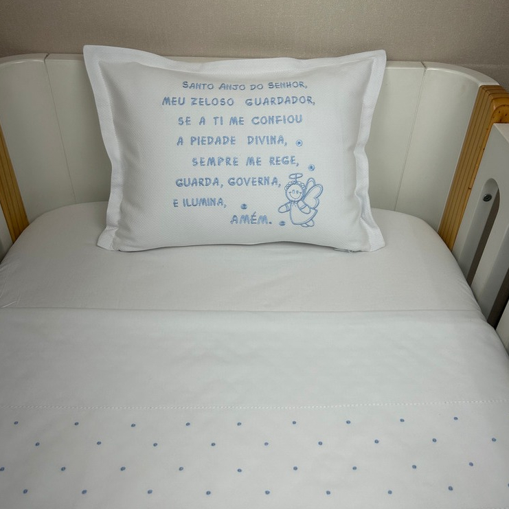 Almofada Decorativa Infantil Santo Anjo - Bordado Cor Azul - Quarto Bebê - Oração Anjo da Guarda - Almofada Bordada