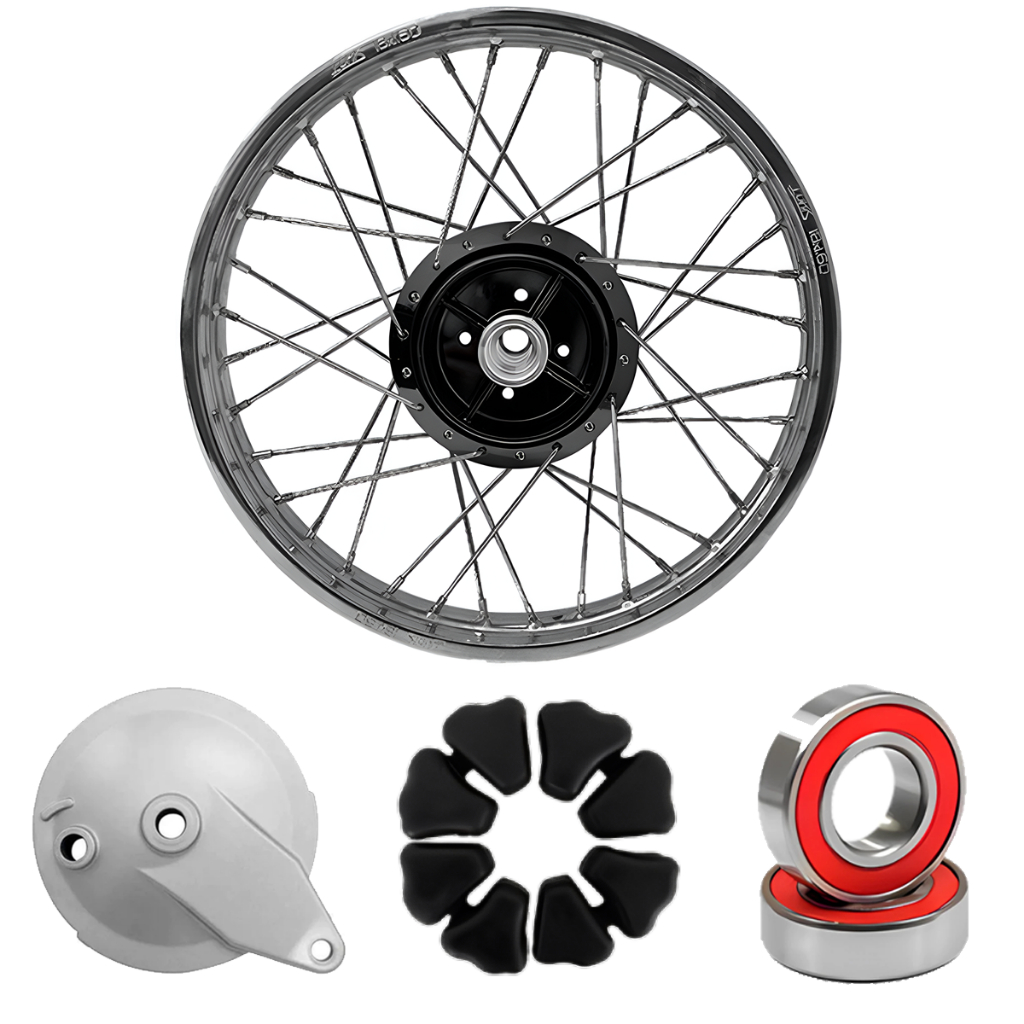 Roda Aro Traseiro Cubo Preto Raio 4mm Ybr 125 / Factor Tambor + Espelho + Bucha + Rolamento