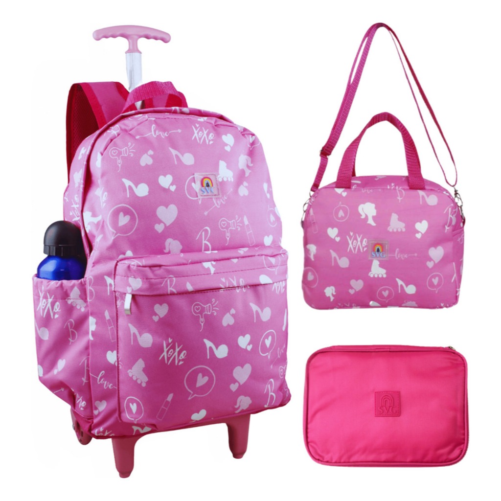 Kit Mochila Boneca Rodinhas Juvenil svg Escolar Estojo Jumbo com Lancheira Térmica