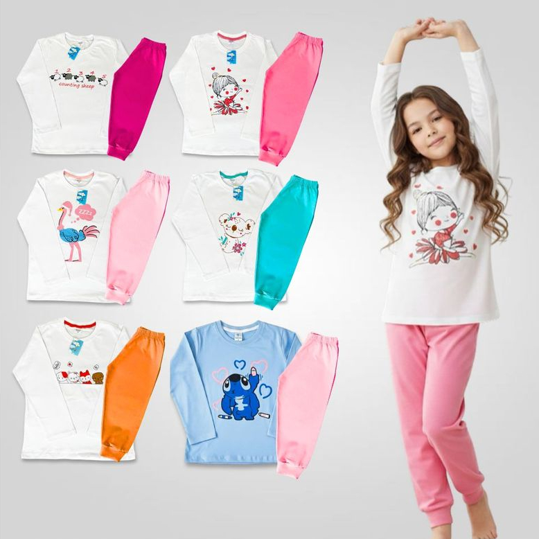 Kit Sortido Pijama Infantil 10 Anos Feminino Manga Longa | 100% Algodão Fio 30 - Estampas Variadas