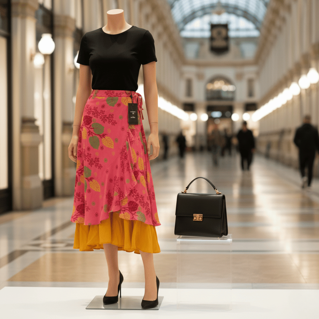 PEÇA EXCLUSIVA! 🌺 Saia Pareô Seda Indiana Reversível/Dupla Face - Tamanho Único - Estampa Floral Pink & Amarelo - ÚLTIMA