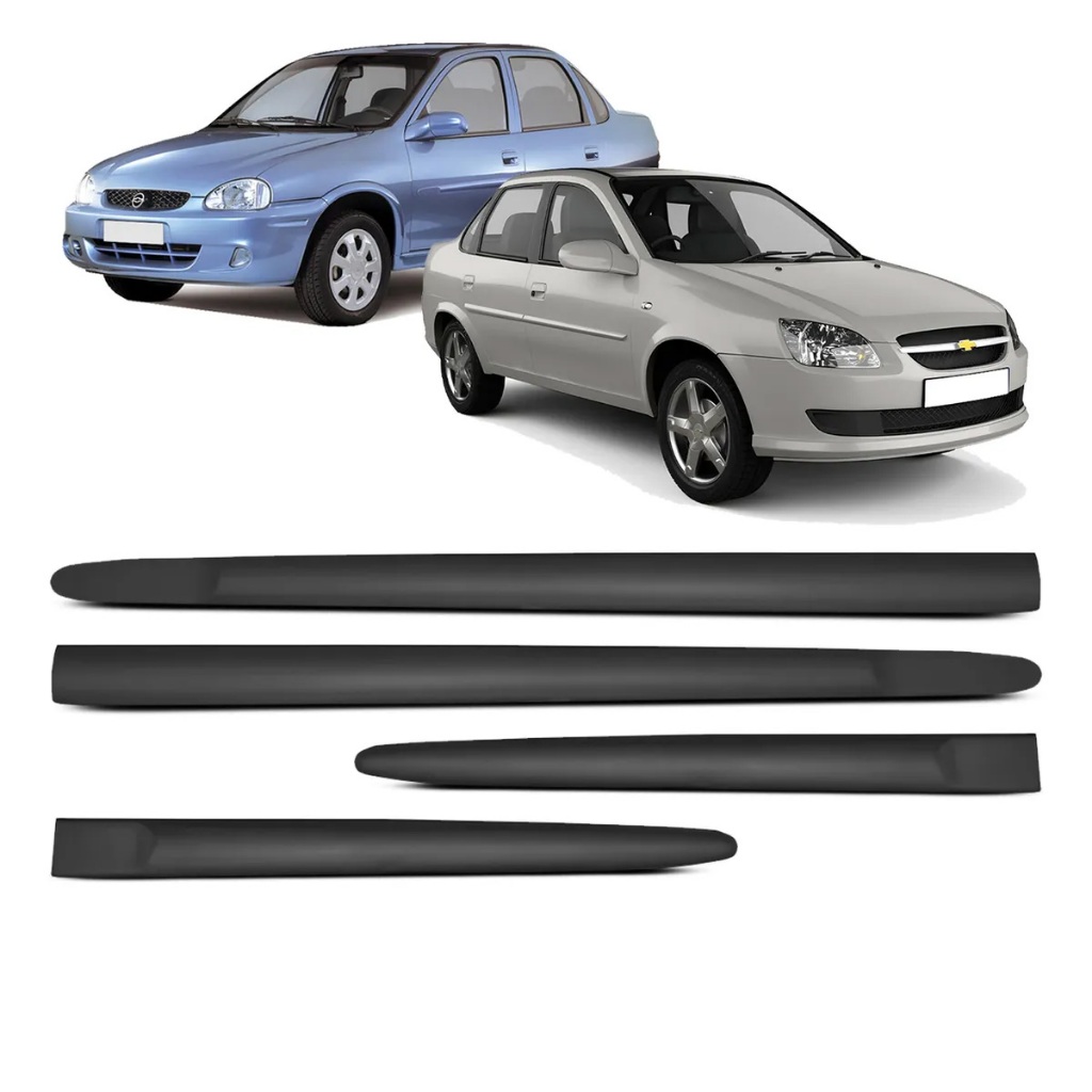 Jogo Friso Lateral Corsa Sedan Classic 4 Portas 1996 a 2016 Preto Modelo Largo