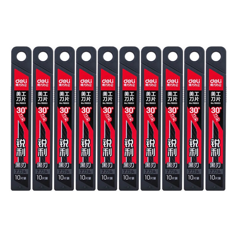 100 Lâminas para Estilete em Aço Carbono Black de 9mm e 30 graus Deli Profissional Envelopamento