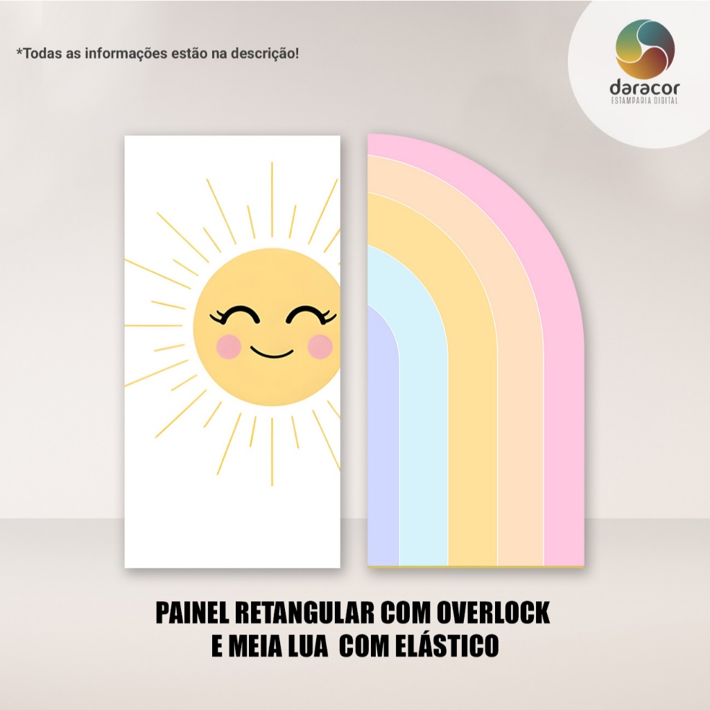 Painéis Sol e Arco-Iris - Romano c/elástico e Retangular c/ overlock FACE ÚNICA - R01