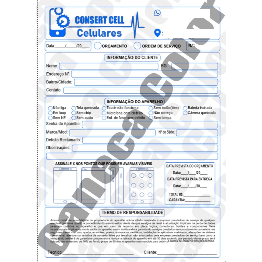 Bloco Ordem de Serviço - Talão de Pedido Personalizado A5 - Assistência Técnica de Celulares 4x0