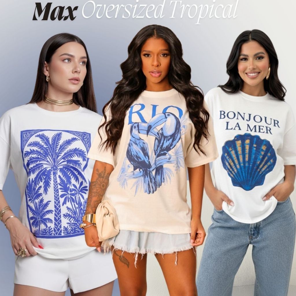 Max Blusão Oversized Feminino Diversas Estampas Camisetas 100% Algodão StreetWear em Oferta na Shopee
