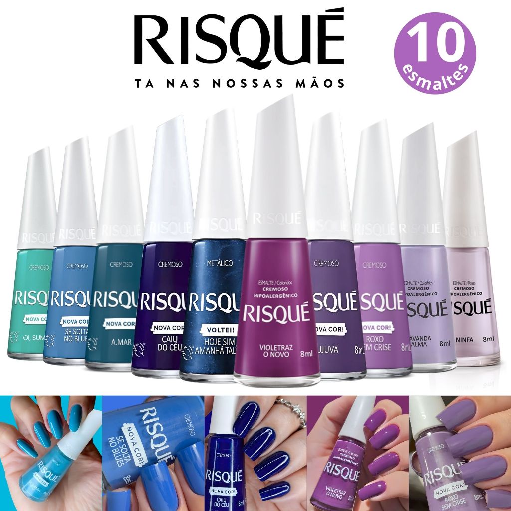 Kit 10 Esmaltes Risqué Tons Roxo Lilás Azul Esmalte Atacado Nova Coleção