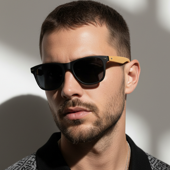 Óculos de Sol Polarizado Arizona Quadrado Premium Hastes em Madeira Vintage uv400 Unissex