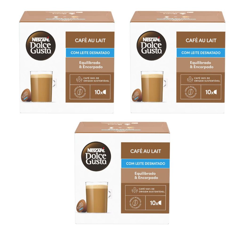 Dolce Gusto Café Au Lait Desnatado Kit 3 Caixas - 30 Cápsulas Original em Oferta na Shopee