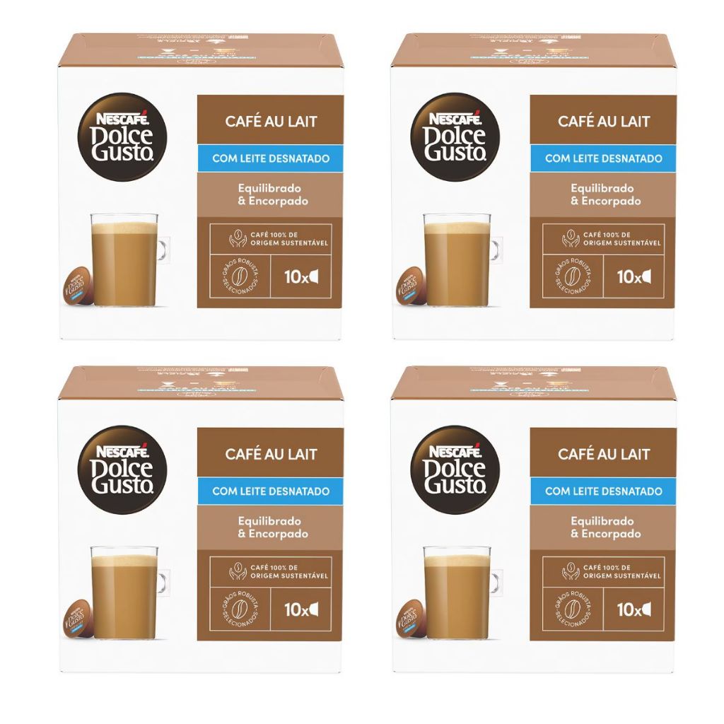 Dolce Gusto Café Au Lait Desnatado Kit 4 Caixas - 40 Cápsulas Original