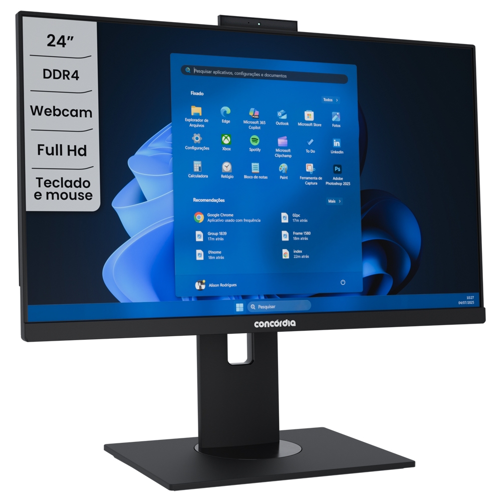 Computador All In One Concórdia Core i7 12700 8GB DDR5 SSD 256GB 23.8'' Full Hd 