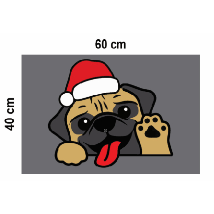 Tapete Capacho Tema de Natal Bulldog com Gorro de Feliz Natal 60X40 cm.