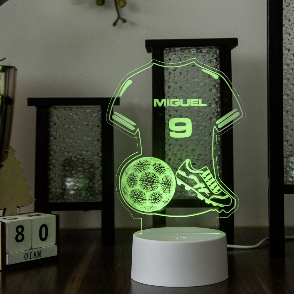 Luminária Led RGB USB 7 Cores decoração de quarto menino camisa de futebol chuteira com seu nome em Oferta na Shopee