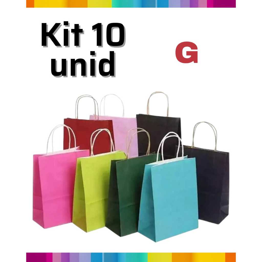 Kit 10 Sacolas Papel Kraft Colorida Para Presente Com Alça Tamanho Grande Todas as Cores em Oferta na Shopee