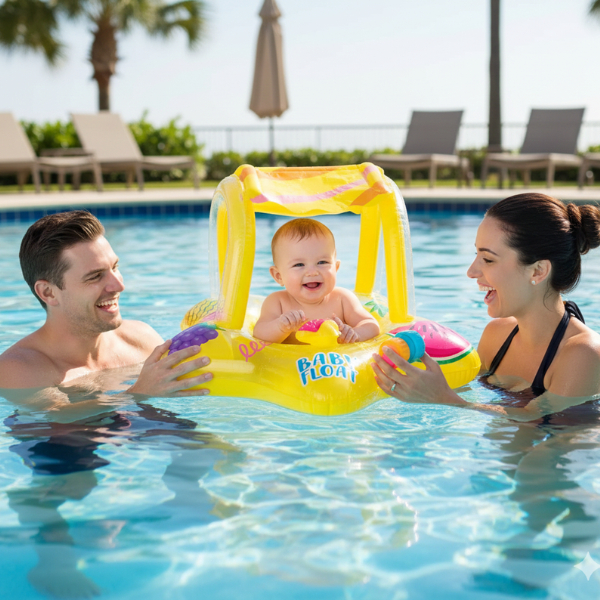 Boia Inflável Bote Bebê Fralda Com Cobertura E Proteção Solar Intex Para Sol Infantil Piscina Praia