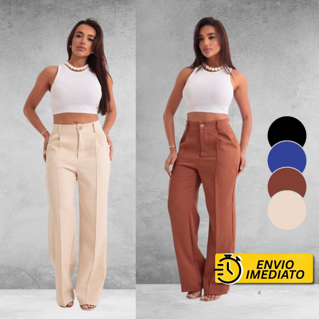 Kit 2 Calças Alfaiataria Pantalona Cintura Alta Com Bolso Promoção