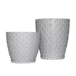 Kit 2 Vasos Polietileno para Plantas Jardim Sala Luxo Coluna Bojo Diamante PP & P Com Prato Coletor