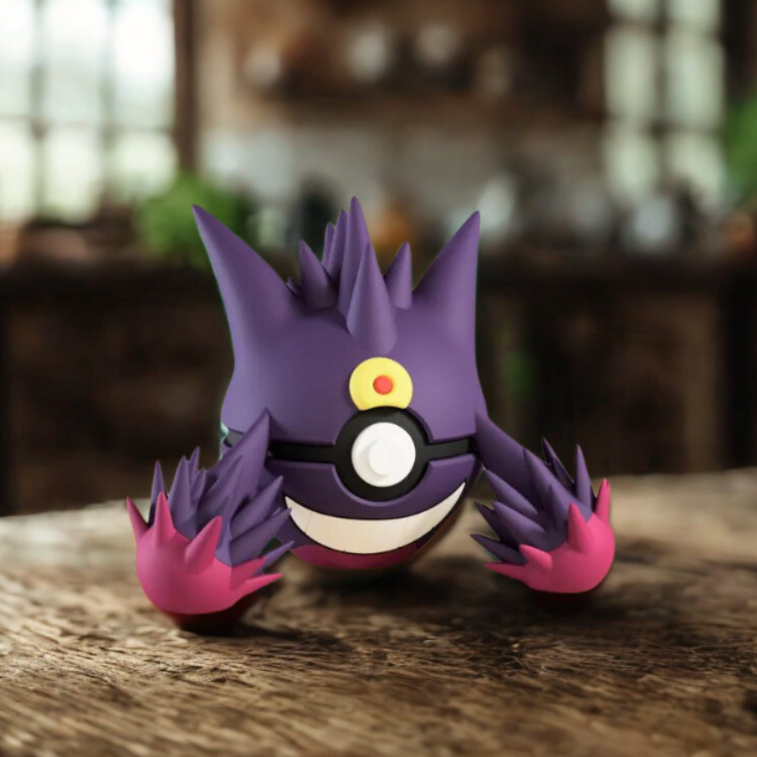 Pokebola Mega Gengar, Gengar, Haunter ou Gastly – Impressão 3D • Colecionável • PLA Biodegradável • Alta Qualidade