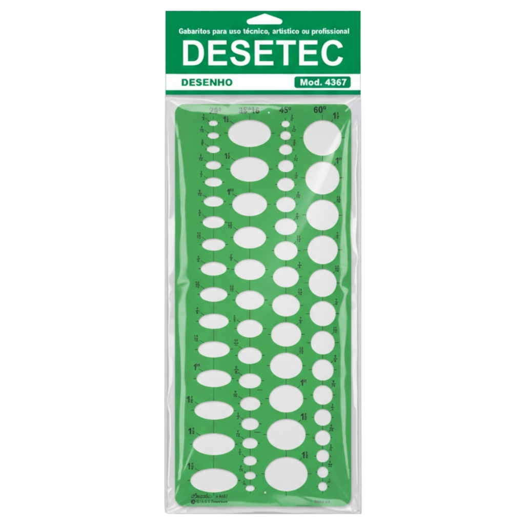 Gabarito Trident Desetec 4367 com 60 Elípses Para Desenho Técnico Arquitetura e Engenharia.