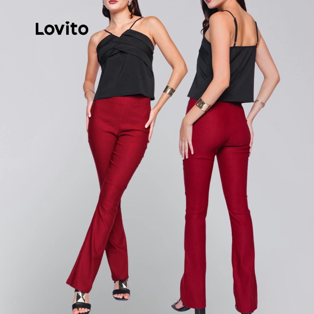 Lovito Calça Flare Casual Lisa com Zíper Feminina PTB1107BRL1137 em Oferta na Shopee