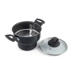 Cuscuzeira Antiaderente 16Cm Tampa De Vidro Preto Nacional
