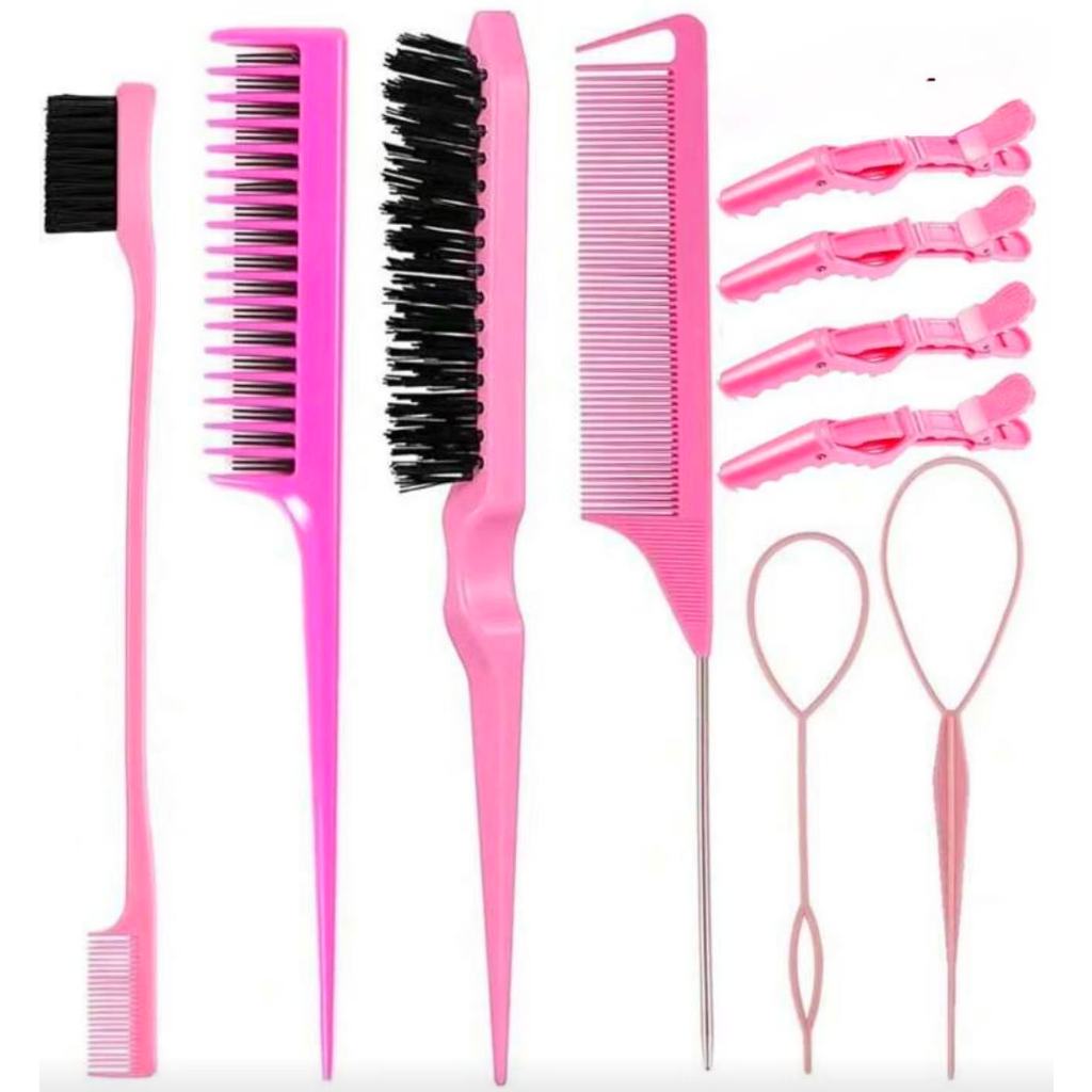 Kit Pente de 10 Peças com Ferramenta de Trança e Clipe de Bico de Pato Estilo/Escova de Cabelo