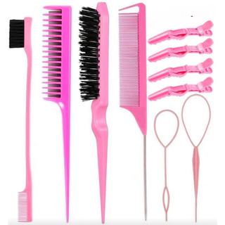 Kit Pente de 10 Peças com Ferramenta de Trança e Clipe de Bico de Pato Estilo/Escova de Cabelo