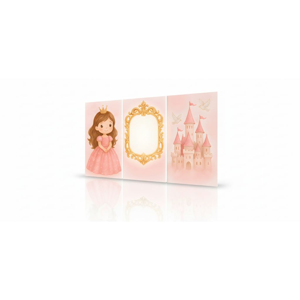 Quadro decorativo 3 peças Princesa Personalizado com nome decoração infantil quartinho