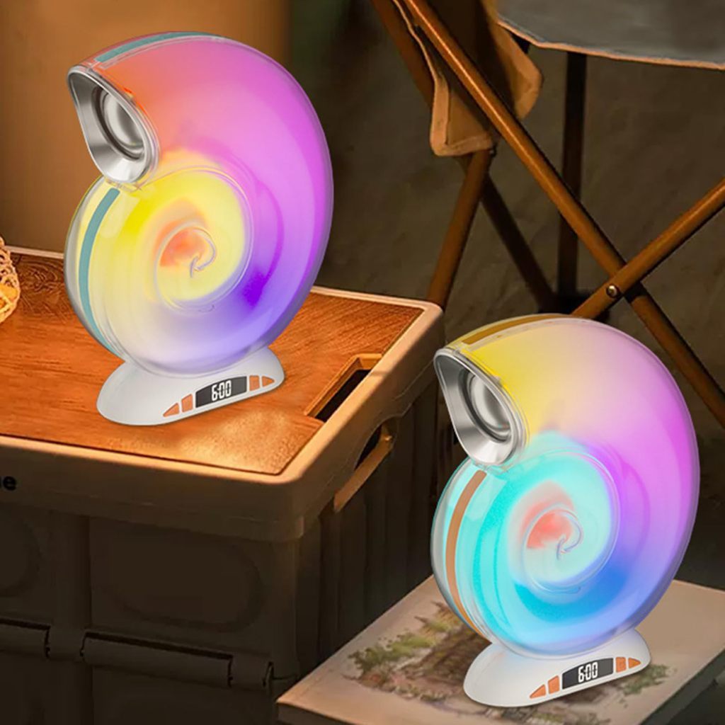 Caixa de som Alto-falante sem fio portátil,Mini alto-falante sem fio Som estéreo alto em forma de concha com iluminação