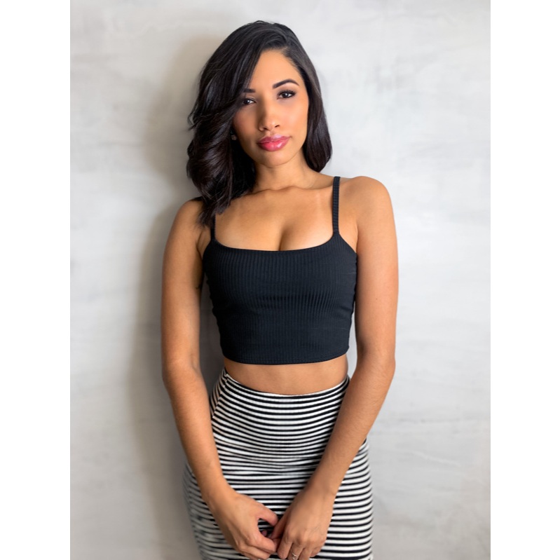 Cropped preto Canelado Moderna e Slim Poliéster Elastano