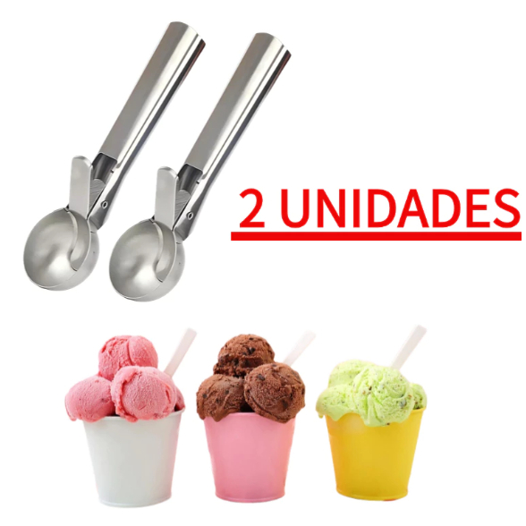 Conjunto de 2 Colheres de Sorvete em Aço Inoxidável Com Ejetor Profissional