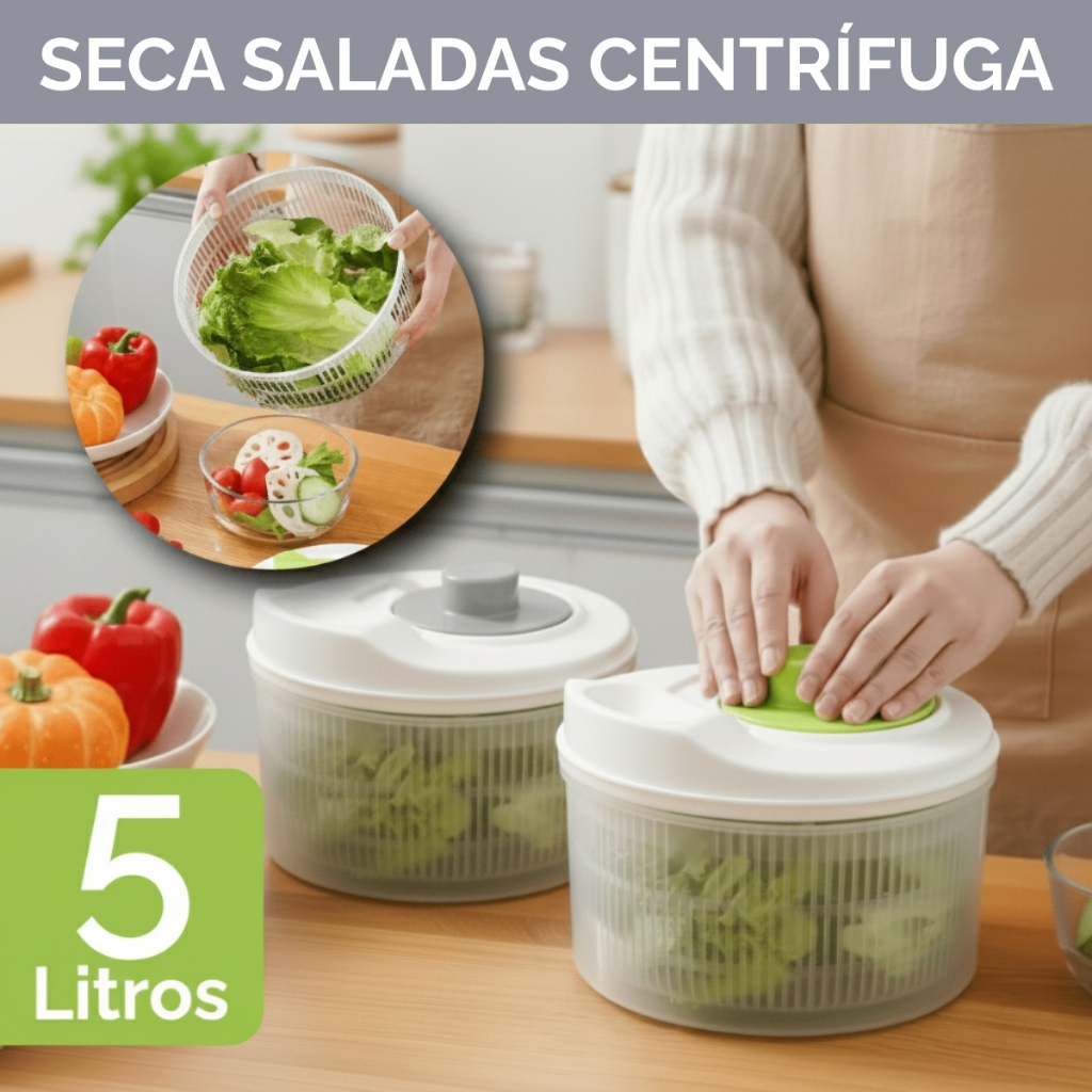 Secador de Salada 5L Cor Sortida Centrifuga Verdura Legumes Frutas Escorredor Lavador Manual Cozinha Restaurante