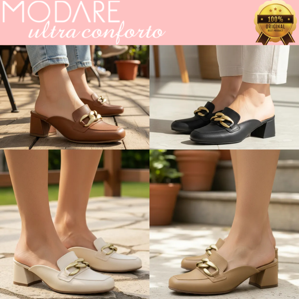 Mule Feminino Modare Sapato Ultraconforto Salto Casual Fivela 7373121 Original