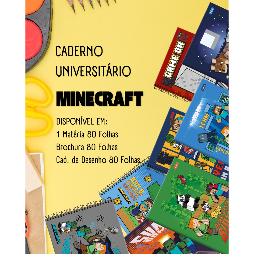 CADERNO UNIVERSITÁRIO FORONI MINECRAFT-Escolha a Estampa em Oferta na Shopee
