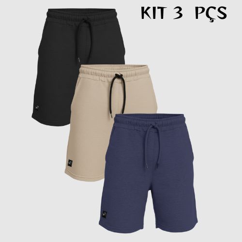 Kit 3 Bermuda de Moletom  EBNZ  Com Amarração e Elástico Shorts Bolsos Fundos