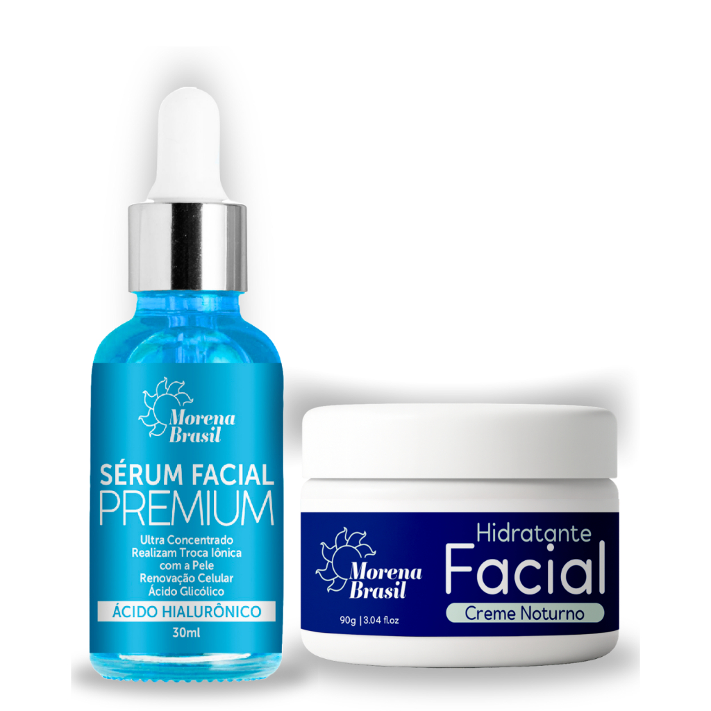 Kit Revitalizante Facial – Sérum Ácido Hialurônico e Creme Facial Noturno | Morena Brasil