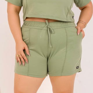 Short Feminino Moletinho Moletom Liso Bolso Lateral Elástico Cintura Nervura Frontal Plus Size em Oferta na Shopee