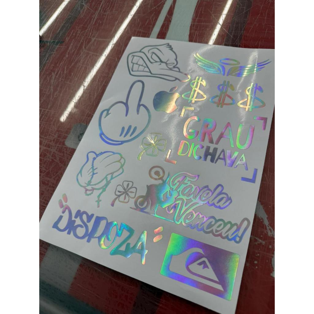 Cartela Adesivo Holográfico Carro Moto Bike Grs, Dedo, Favela Venceu, Maça - Kit 14  Adesivos em Oferta na Shopee