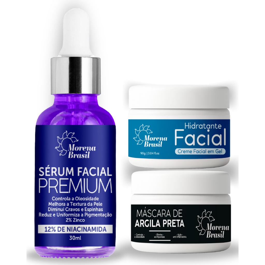 🖤 Tratamento Facial 🌞 Argila Preta + Niacinamida + Creme Gel | Controle de Oleosidade e Acne 💜